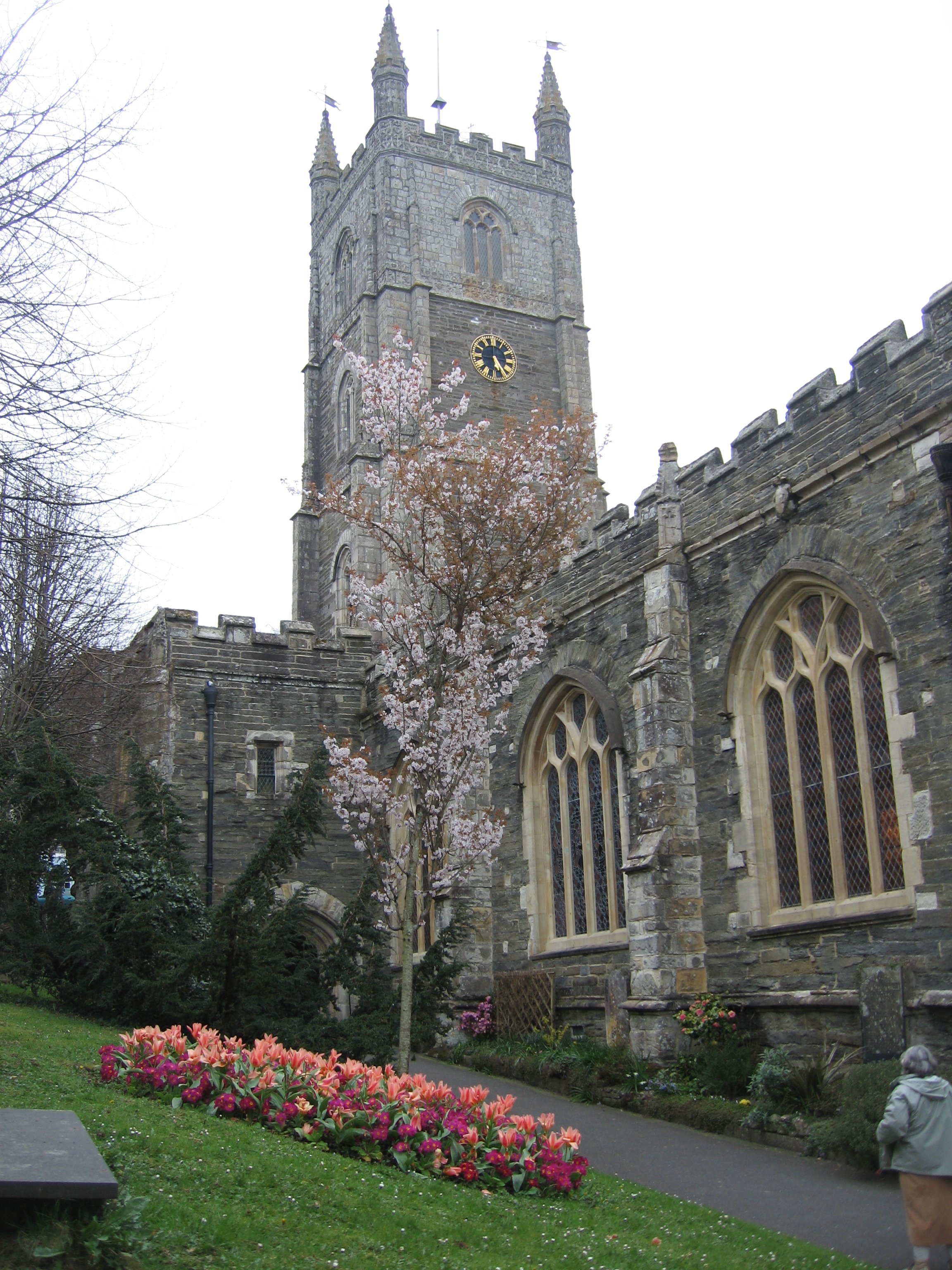 Fowey church in springtime bloom