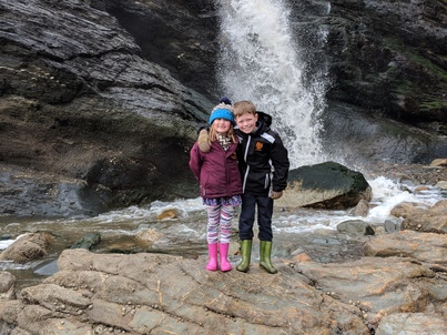 Matthew, Laura and the waterfall