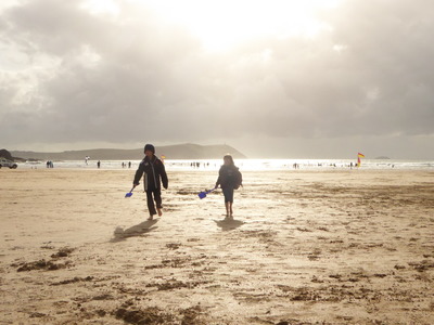 Beach with spades