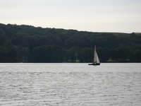 Traditional sailing boat becalmed