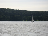 Traditional sailing boat becalmed