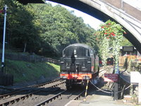 Steam engine under the footbridge
